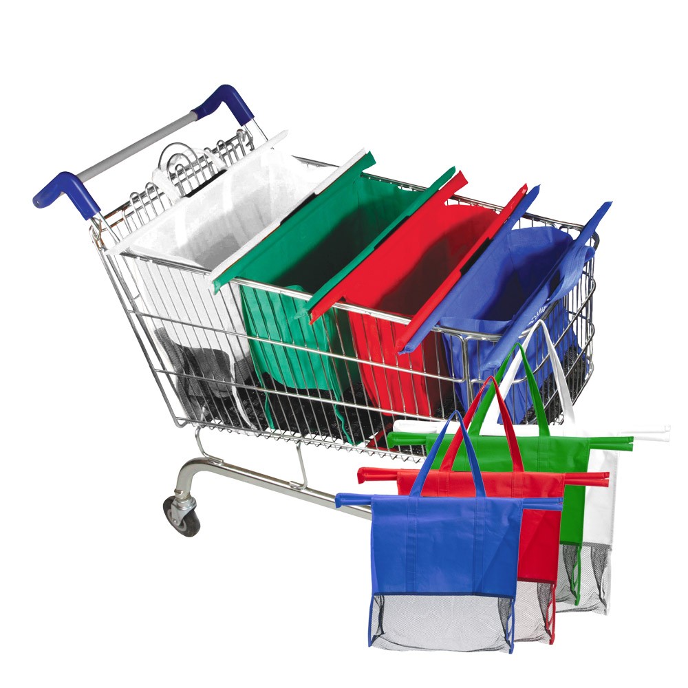שופינג - סט 4 סלי קניות רב שימושיים הנפשים בקלות על עגלת הקניות