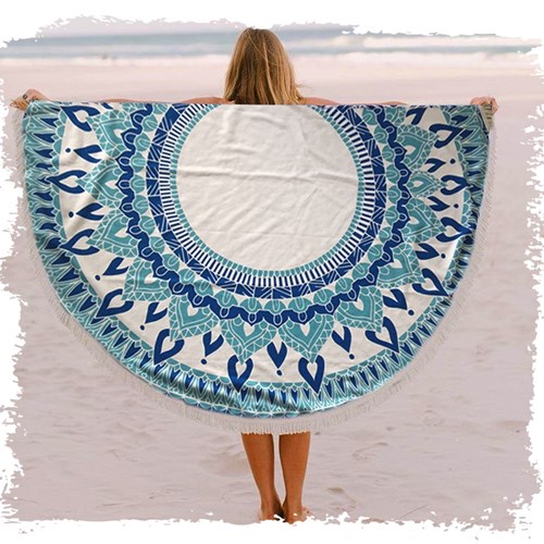מנדלה - מגבת חוף עגולה עם פרנזים