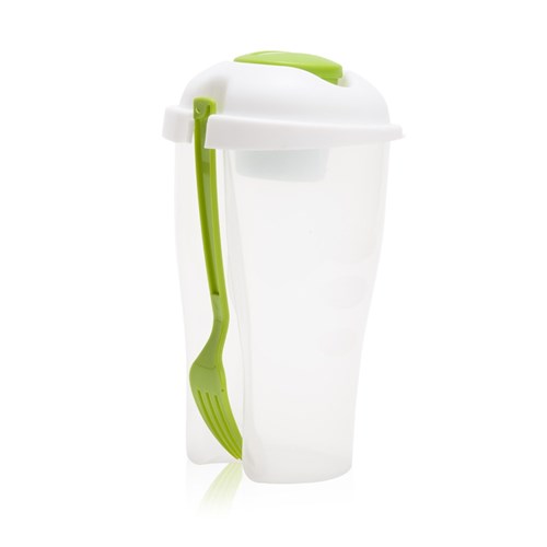 סלט - כוס לסלט עם מזלג וקופסא נפרדת לרוטב