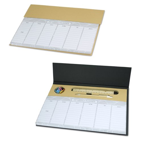 וויקלי - לוח תכנון שבועי נתלש עם עט סרגל וסיכות