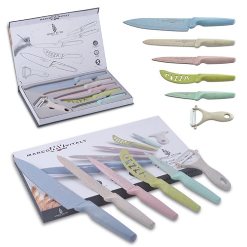 גרצייה - סט 6 סכינים צבעוניים עם ציפוי דמוי שיש