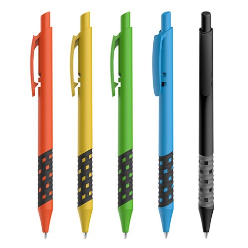 דמקה - עט כדורי עם גריפ גומי משובץ - צבע מלא